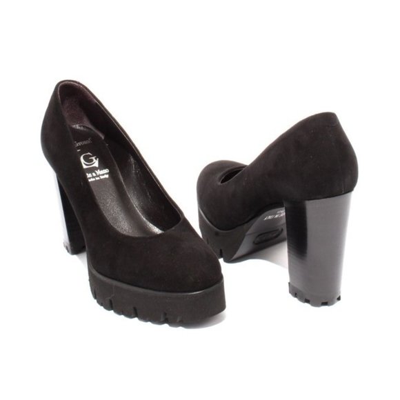Italian Black Suede / Leather Platform Heel Shoes Pumps - Picture 2 of 8